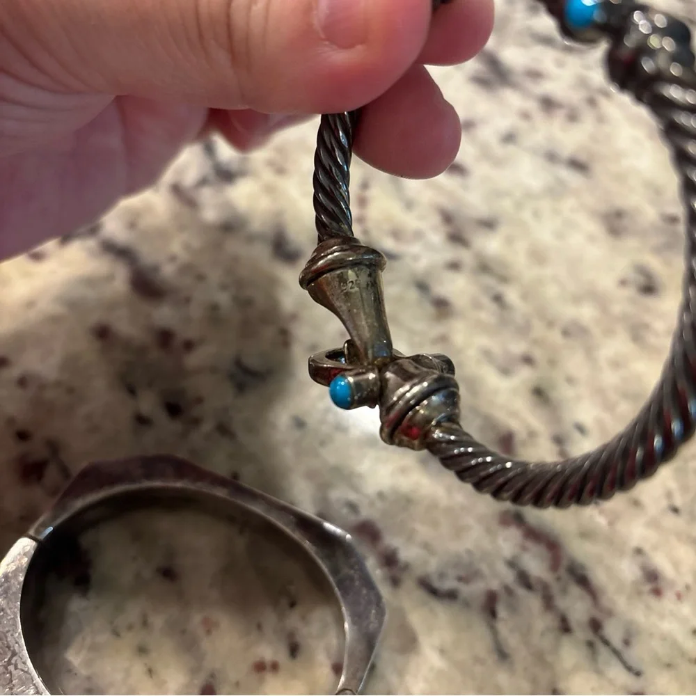 925 Sterling Silver Bracelet turquoise scrap bangle - Picture 4 of 8